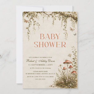Watercolor Mushroom Butterfly Baby Shower Invitation