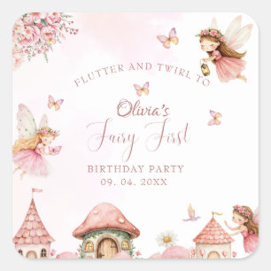 Watercolor Mushroom Fairy 1st Birthday Forest  Square Sticker