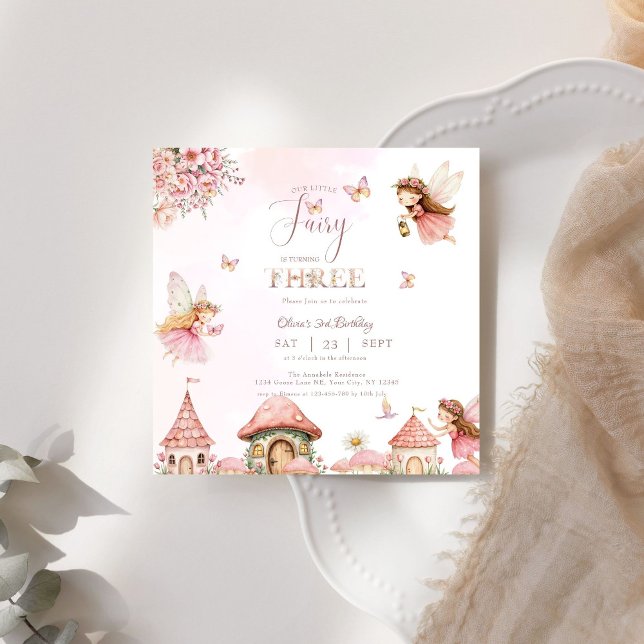 Watercolor Mushroom Fairy 3rd Birthday Forest  Invitation (Creator Uploaded)