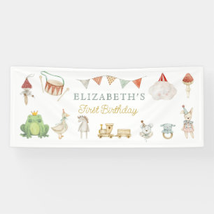 Watercolor Mushroom frog Baby Toys Birthday Banner