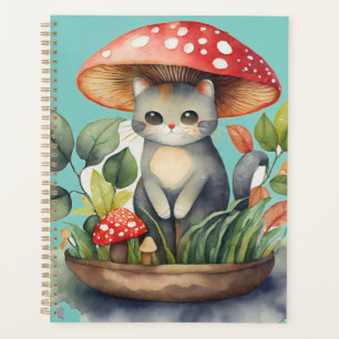 Watercolor Mushroom Garden Cat Planner