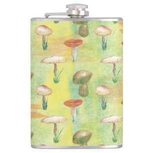 Watercolor mushroom glade hip flask