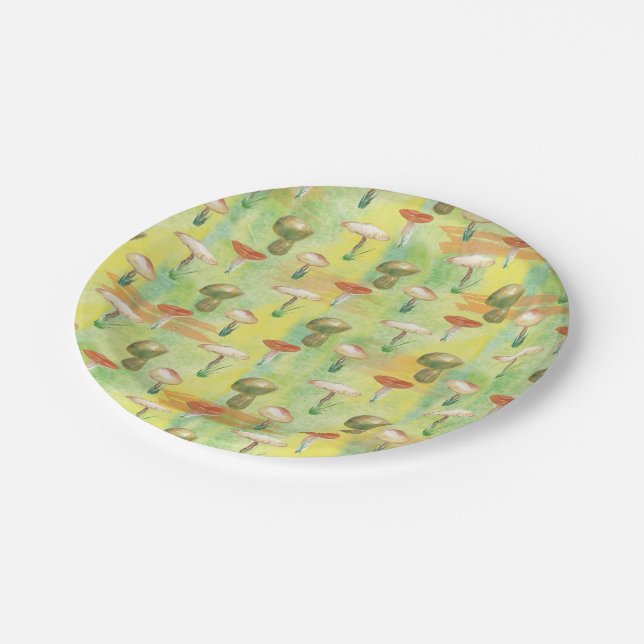 Watercolor mushroom glade paper plate (Angled)