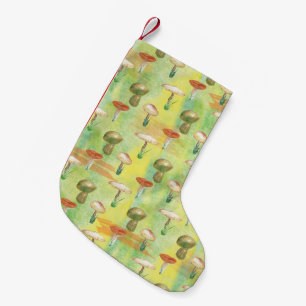 Watercolor mushroom glade small christmas stocking