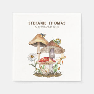 Watercolor Mushroom & Insects Baby Shower Napkin