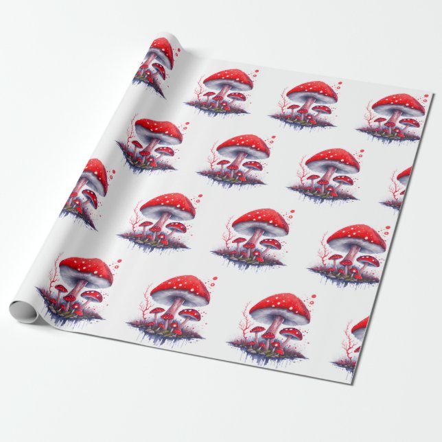 Watercolor Mushroom Pattern Wrapping Paper (Unrolled)