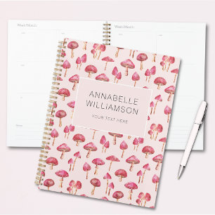 Watercolor mushroom pink pattern planner