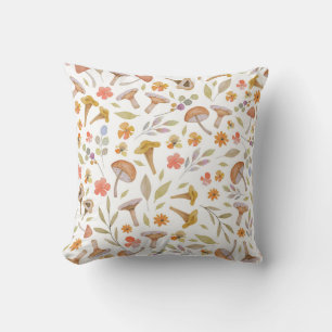 Watercolor Mushrooms and Flowers Cushion