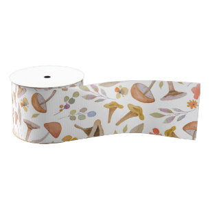 Watercolor Mushrooms and Flowers Grosgrain Ribbon