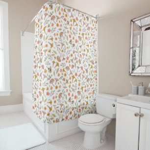 Watercolor Mushrooms and Flowers Shower Curtain