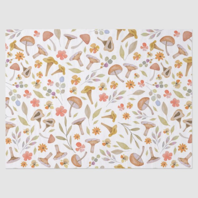 Watercolor Mushrooms and Flowers Tissue Paper (Front)