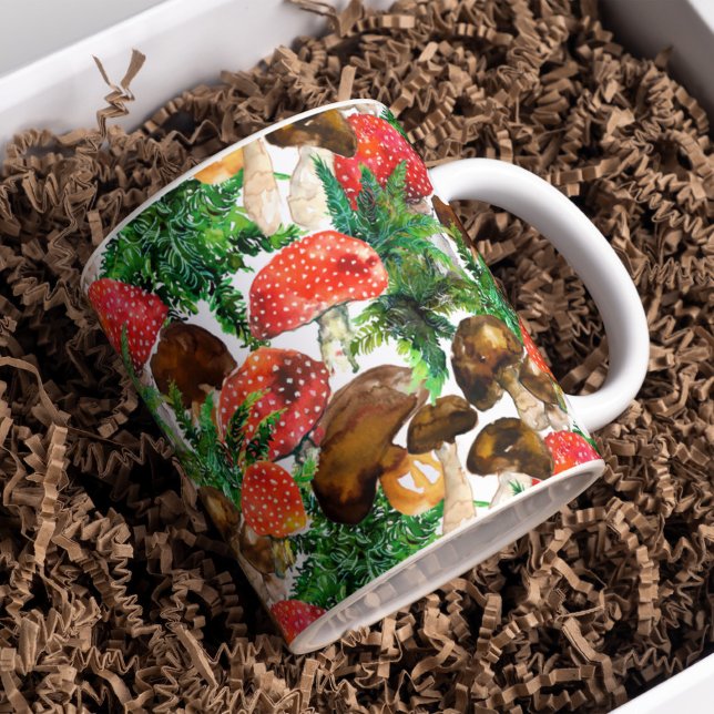 Watercolor  mushrooms and green fern pattern coffee mug (Creator Uploaded)
