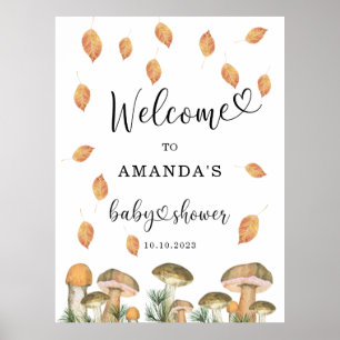 Watercolor Mushrooms baby shower welcome Poster
