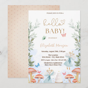 Watercolor Mushrooms Butterflies Dots Baby Shower  Invitation
