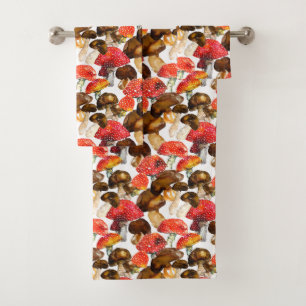 Watercolor mushrooms Cute fall pattern Bath Towel Set