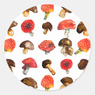Watercolor mushrooms Cute fall pattern Classic Round Sticker