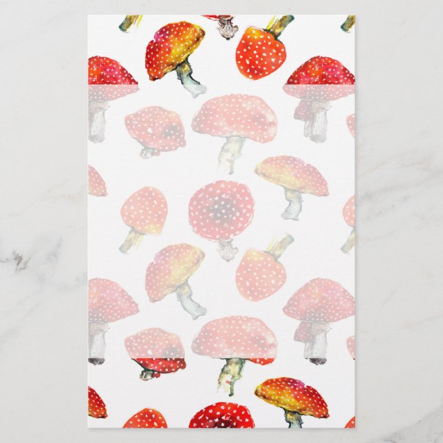 Watercolor mushrooms Cute fall pattern Stationery (Front)