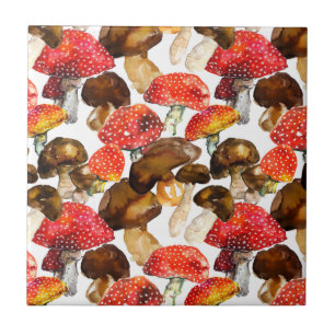 Watercolor mushrooms Cute fall pattern Tile