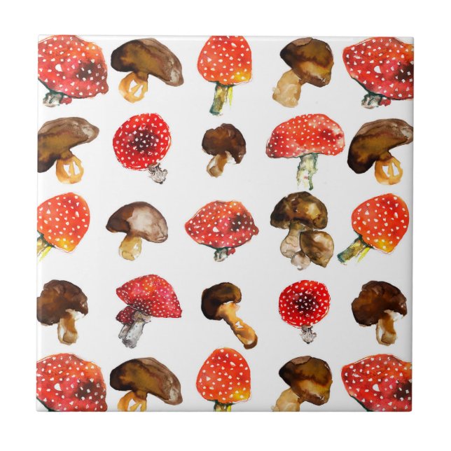 Watercolor mushrooms Cute fall pattern Tile (Front)