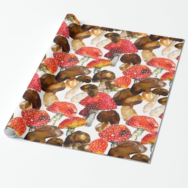 Watercolor mushrooms Cute fall pattern Wrapping Paper (Unrolled)
