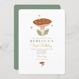 Watercolor mushrooms First Birthday Invitation
