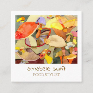 Watercolor Mushrooms Food Stylist Square Business Card