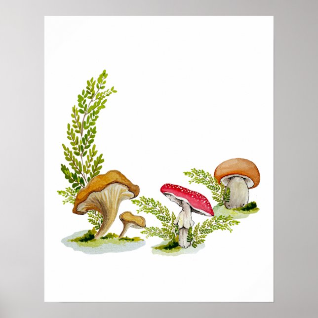 Watercolor mushrooms in a forest clearing poster (Front)