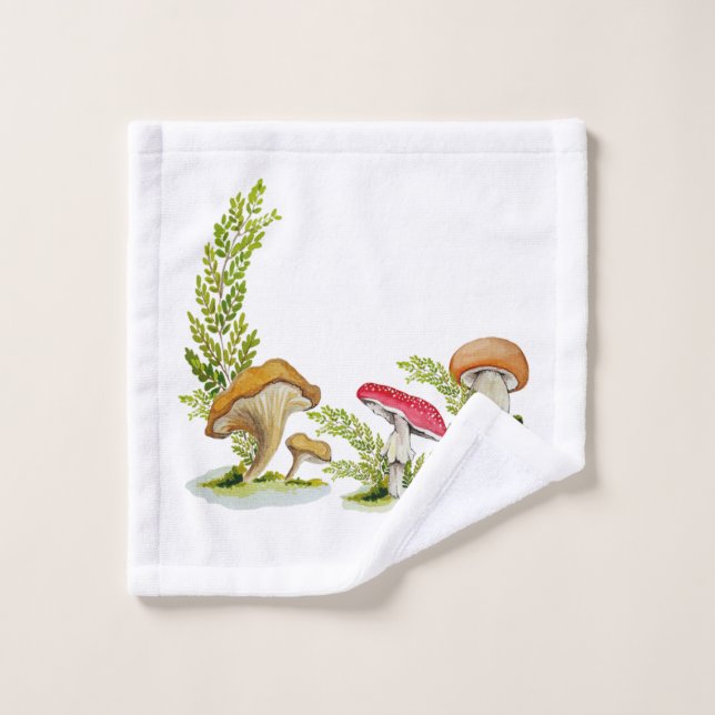 Watercolor mushrooms in a forest clearing wash cloth (Wash Cloth)