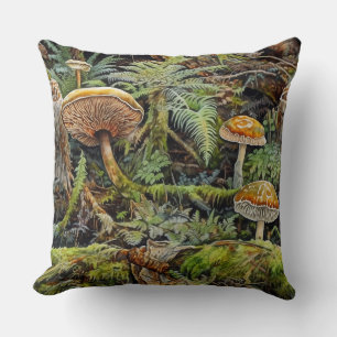 Watercolor Mushrooms in Forest Cushion