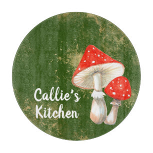 Watercolor Mushrooms Personalised Kitchen Cutting Board
