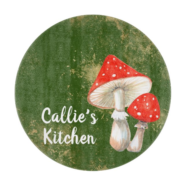 Watercolor Mushrooms Personalised Kitchen  Cutting Board (Front)