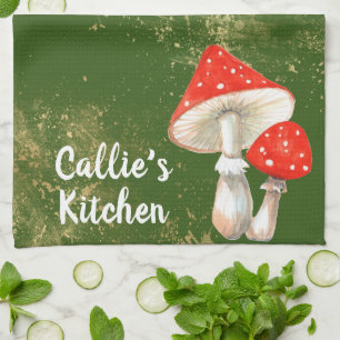 Watercolor Mushrooms Personalised Tea Towel