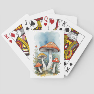 Watercolor Mushrooms Toadstools Playing Cards