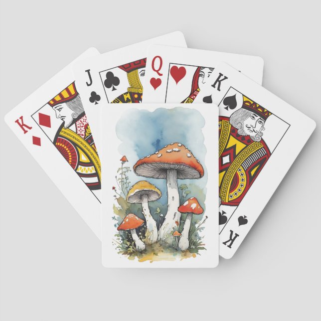 Watercolor Mushrooms Toadstools Playing Cards (Back)