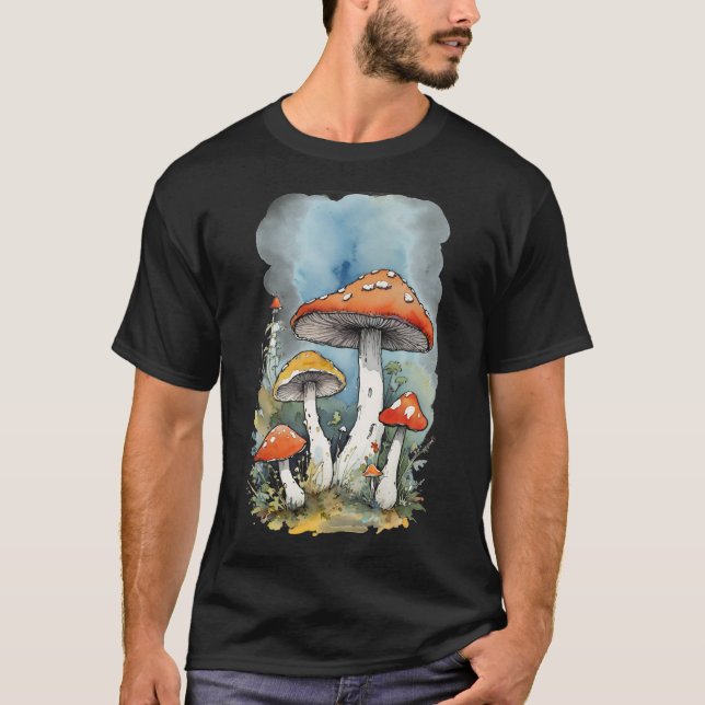 Watercolor Mushrooms Toadstools T-Shirt (Front)