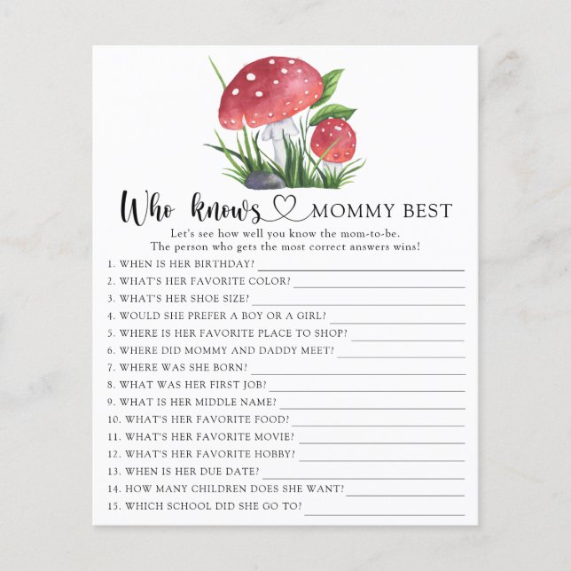 Watercolor Mushrooms Who knows mummy best activity (Front)