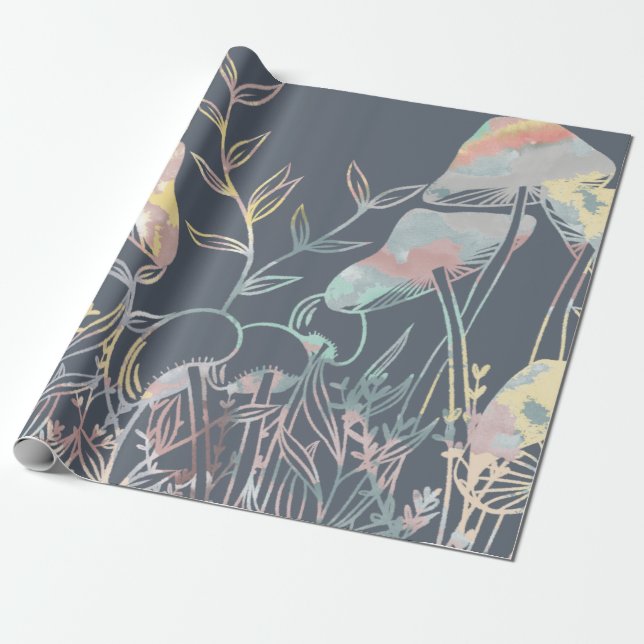 Watercolor Mushrooms Wrapping Paper (Unrolled)