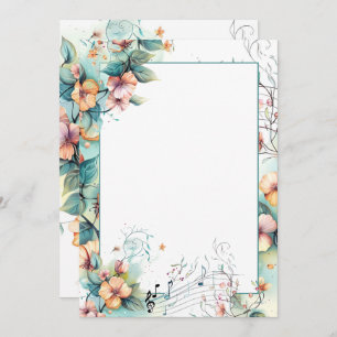 Watercolor music notes and flowers invitation