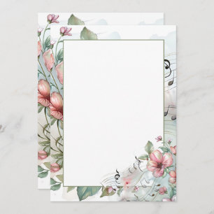 Watercolor music notes and flowers invitation