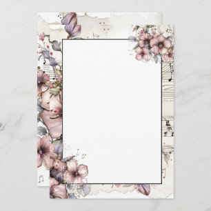 Watercolor music notes and flowers invitation