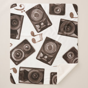 Watercolor Music Speakers Sepia Pattern Sherpa Blanket