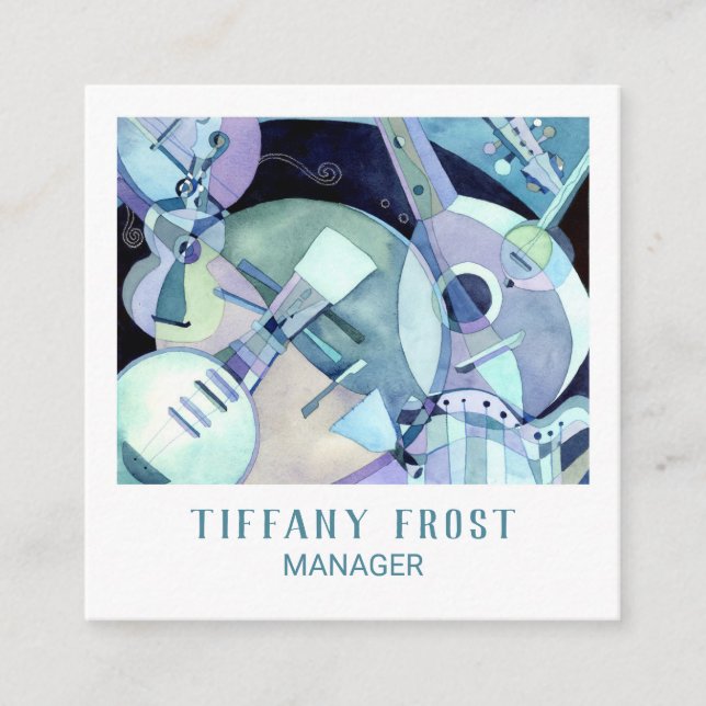 Watercolor Musical Instruments Square Business Card (Front)