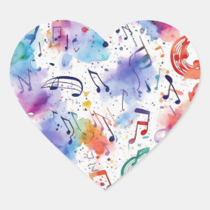Watercolor musical notes heart sticker