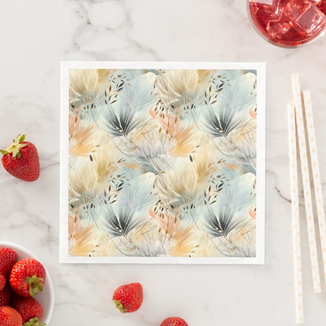 Watercolor Muted Blue Peach Yellow Beige Spring Napkin (Insitu)