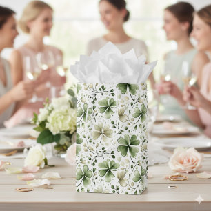 Watercolor Muted Green Blooming Shamrocks Medium Gift Bag