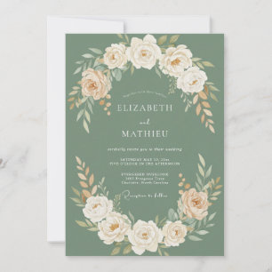 Watercolor Muted Olive Petal Wedding Invitation