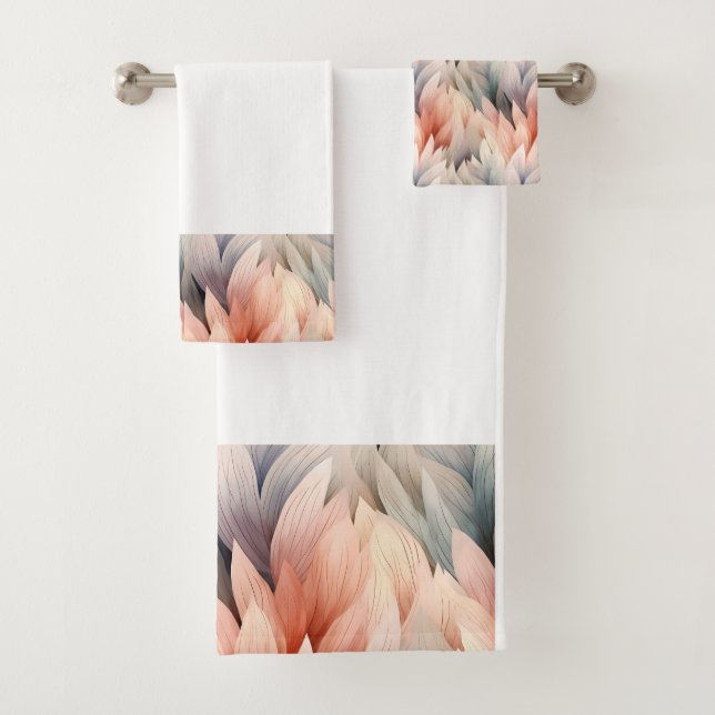 Watercolor Muted Pastel Leaf Pattern Spring  Bath Towel Set (Insitu)