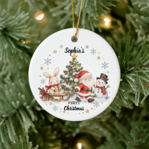 Watercolor My First Christmas Baby Photo Ceramic Tree Decoration