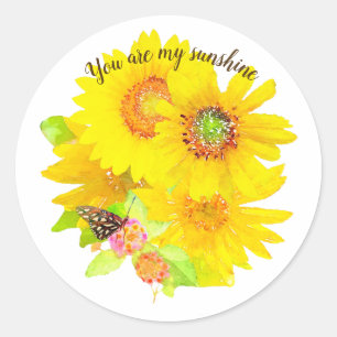 Watercolor My Sunshine Sunflowers and Butterfly Classic Round Sticker