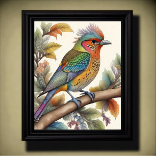 Watercolor Mystical Bird on Branch 4:5 Poster